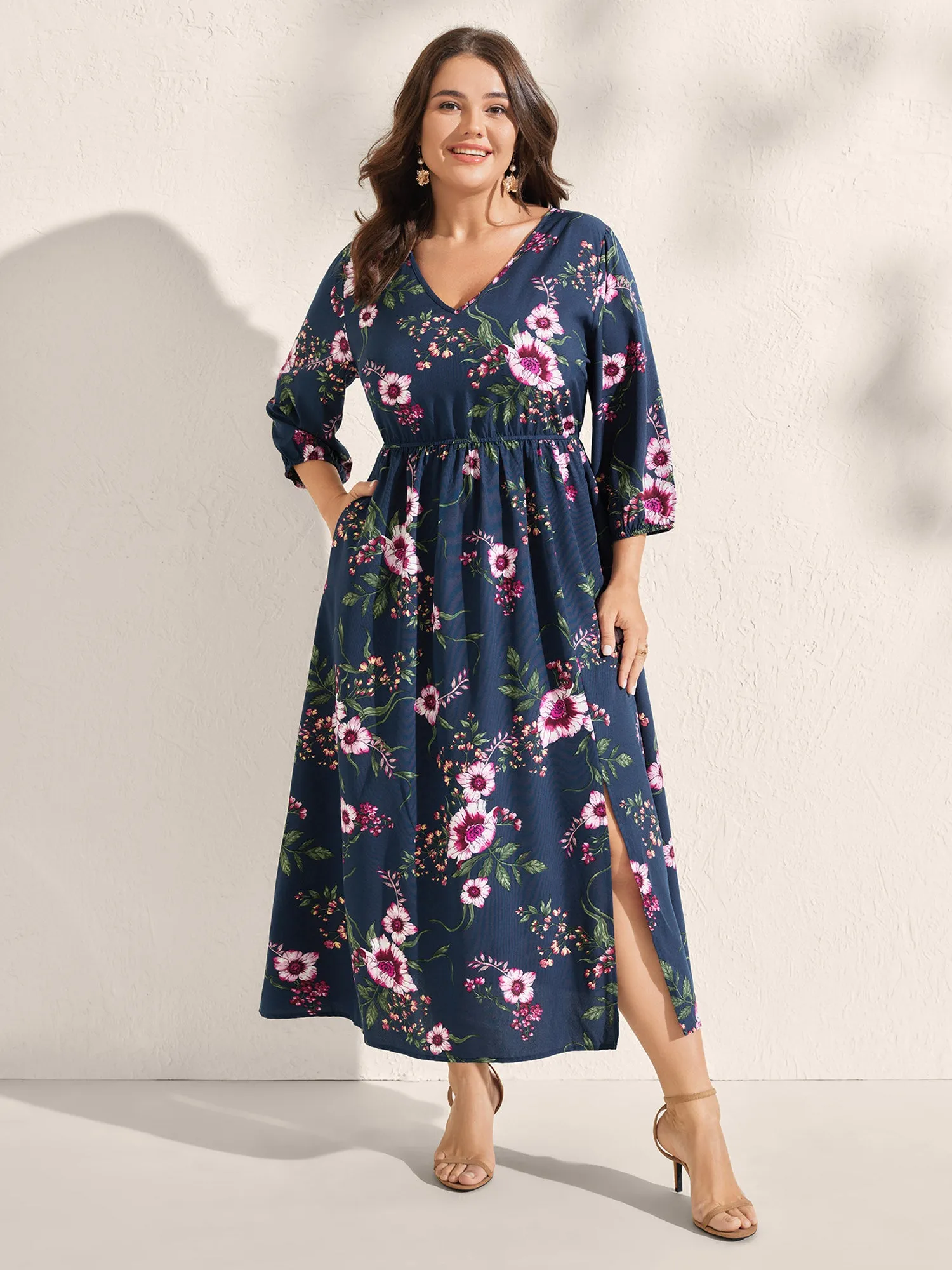 Floral Print Side Slit Pockets Midi Dress sold by Bloomchic product image thumbnail 3