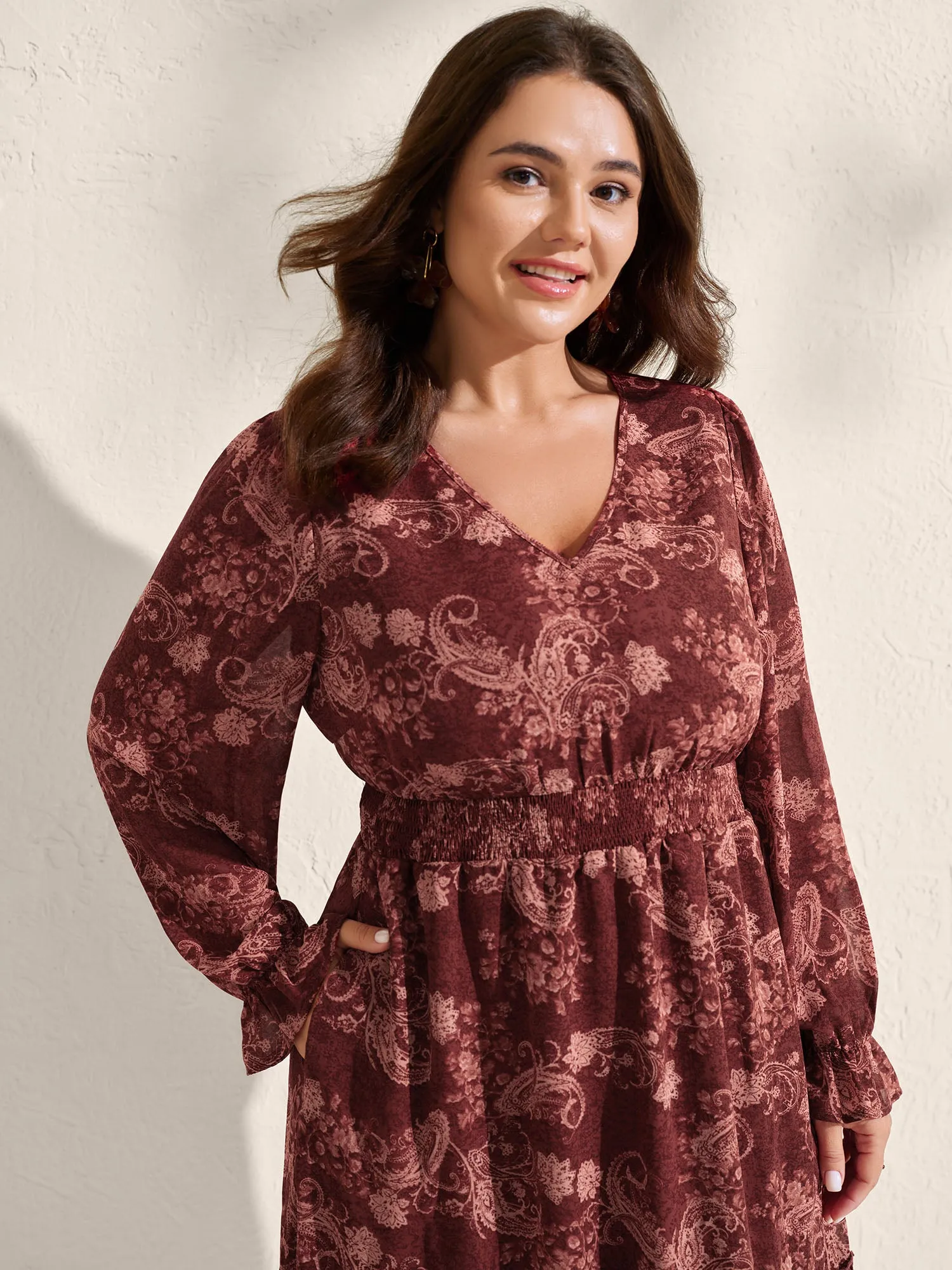 Paisley Print Shirred Waist Tiered Midi Dress sold by Bloomchic product image thumbnail 4