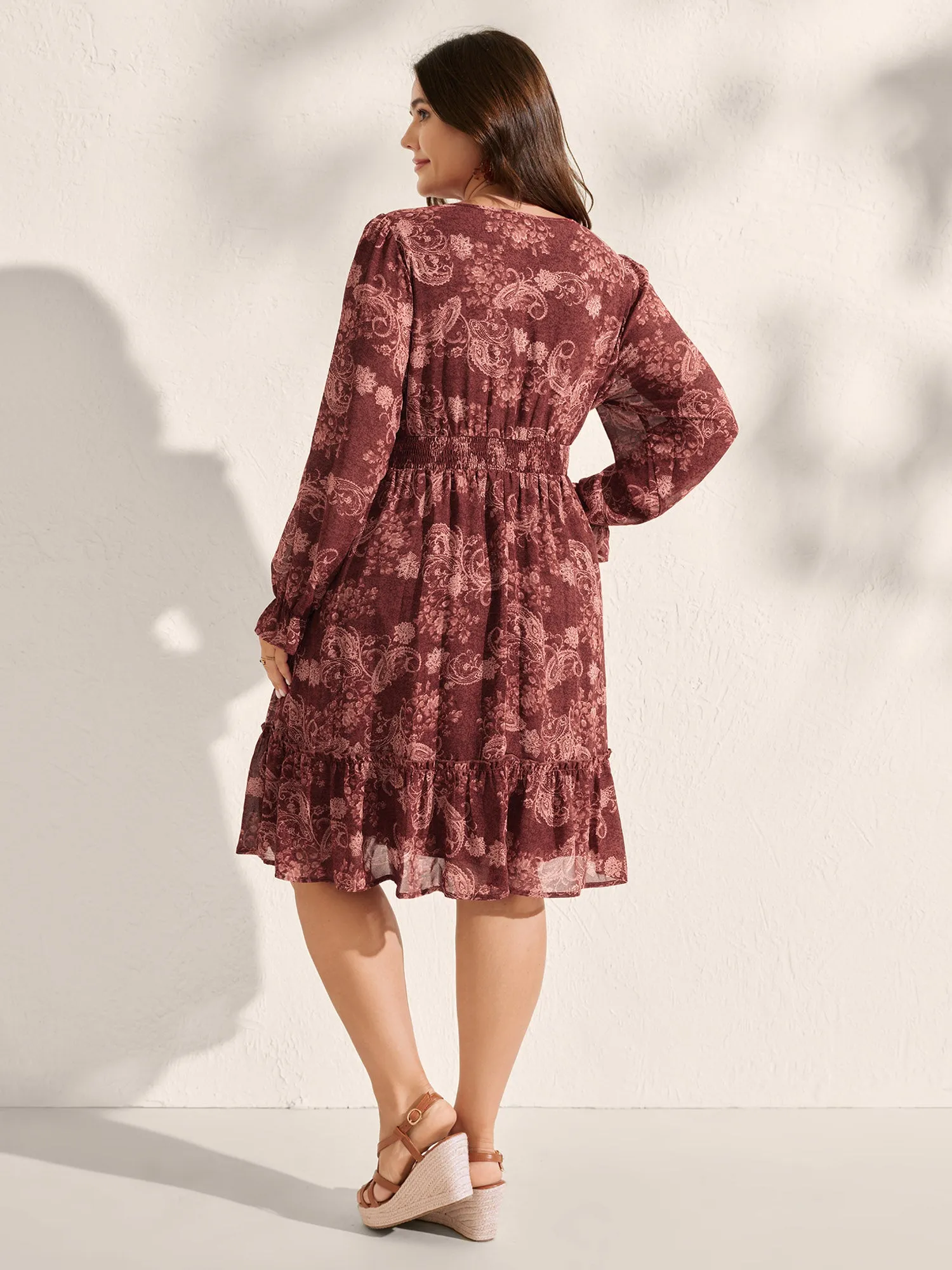 Paisley Print Shirred Waist Tiered Midi Dress sold by Bloomchic product image thumbnail 5