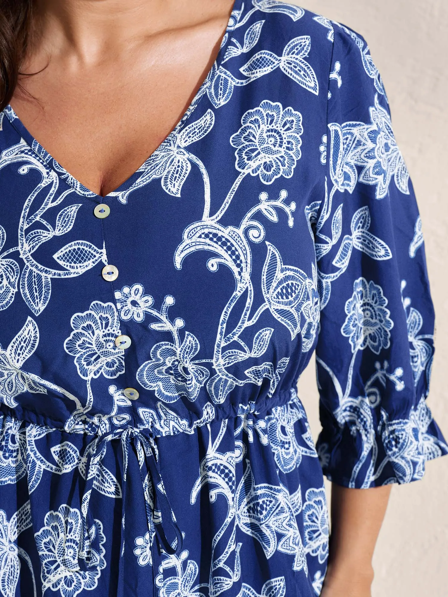 Rayon Floral Print Stretchy Waist Midi Dress sold by Bloomchic product image thumbnail 3