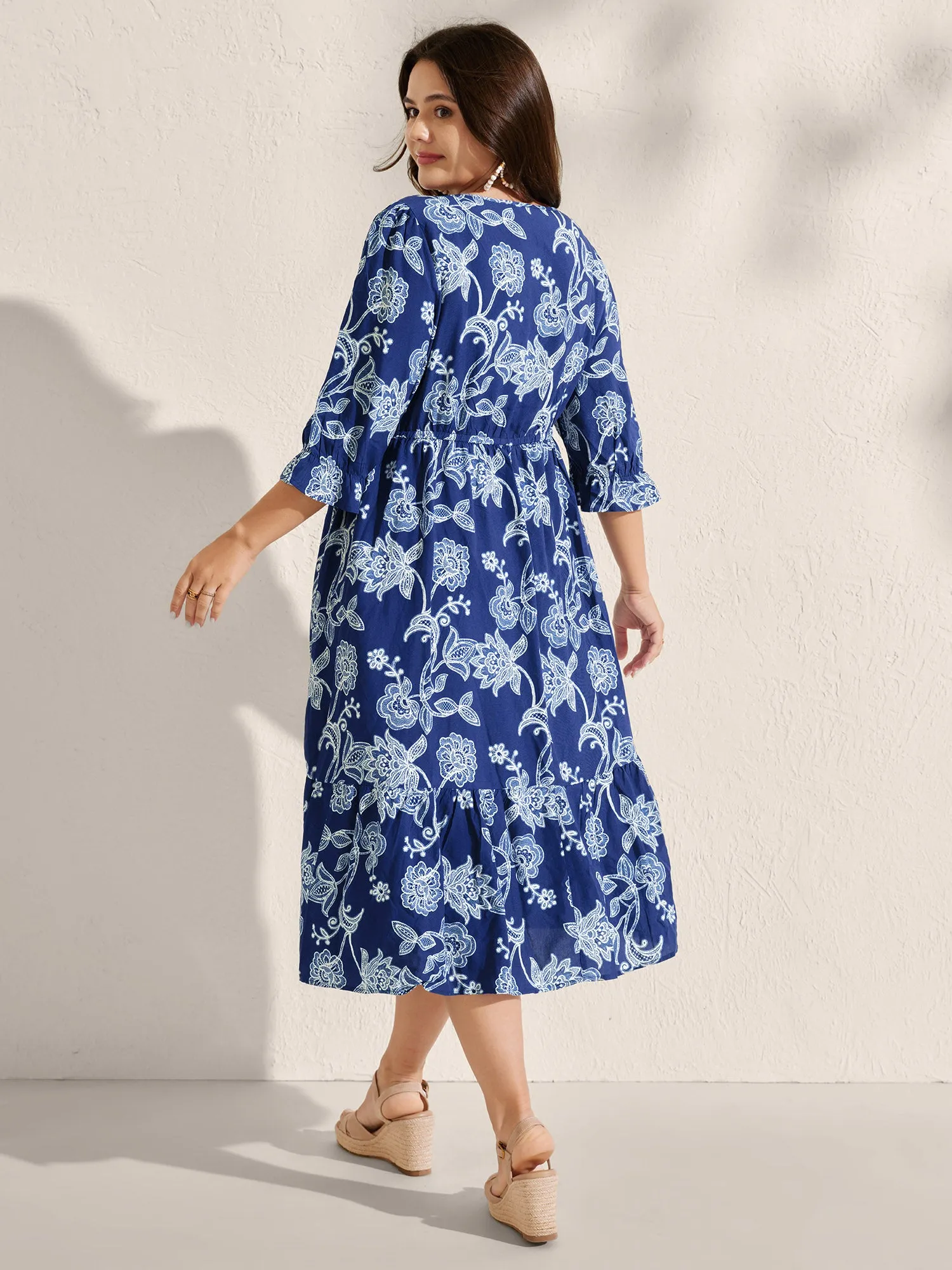 Rayon Floral Print Stretchy Waist Midi Dress sold by Bloomchic product image thumbnail 4