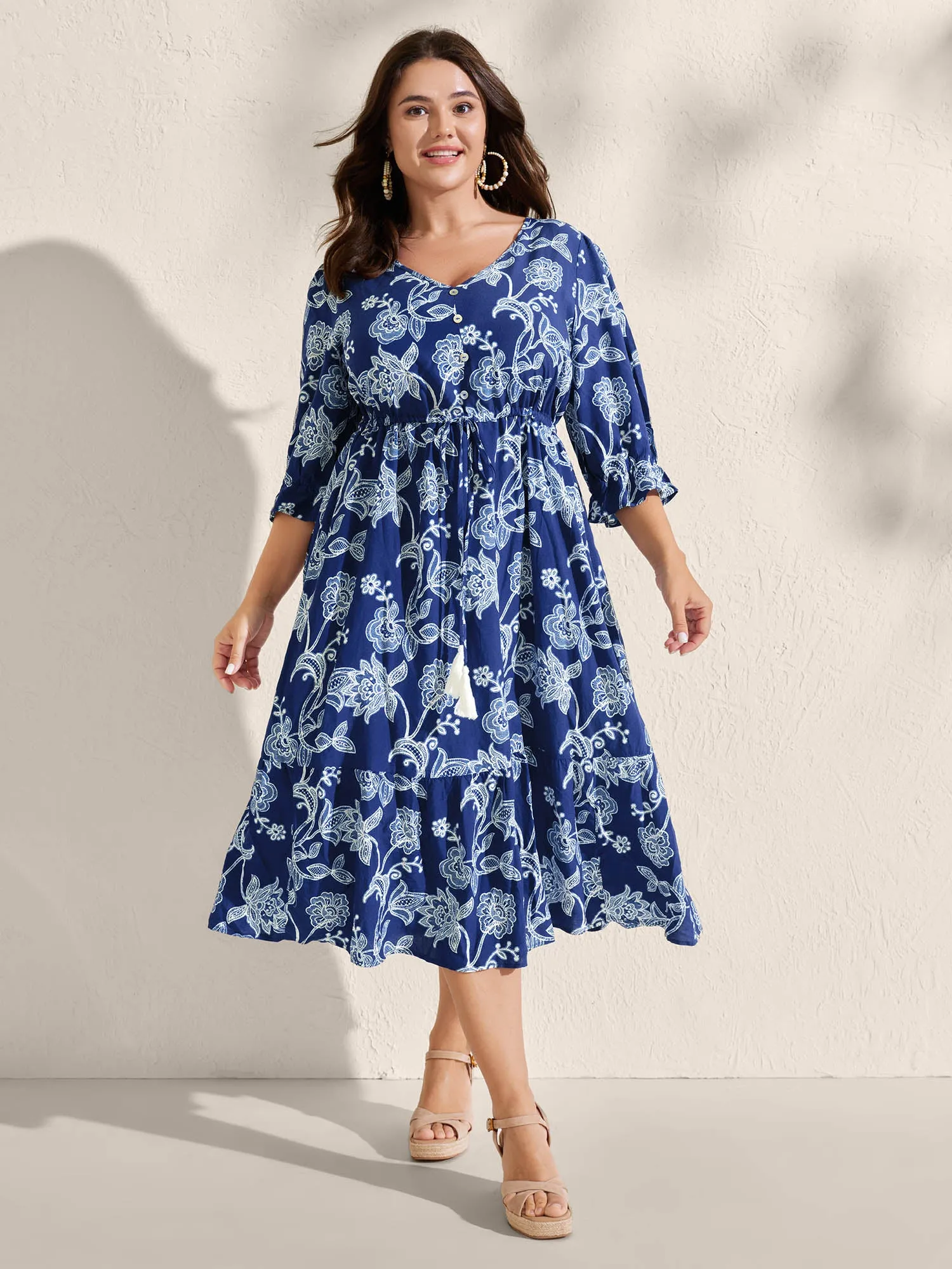 Rayon Floral Print Stretchy Waist Midi Dress sold by Bloomchic