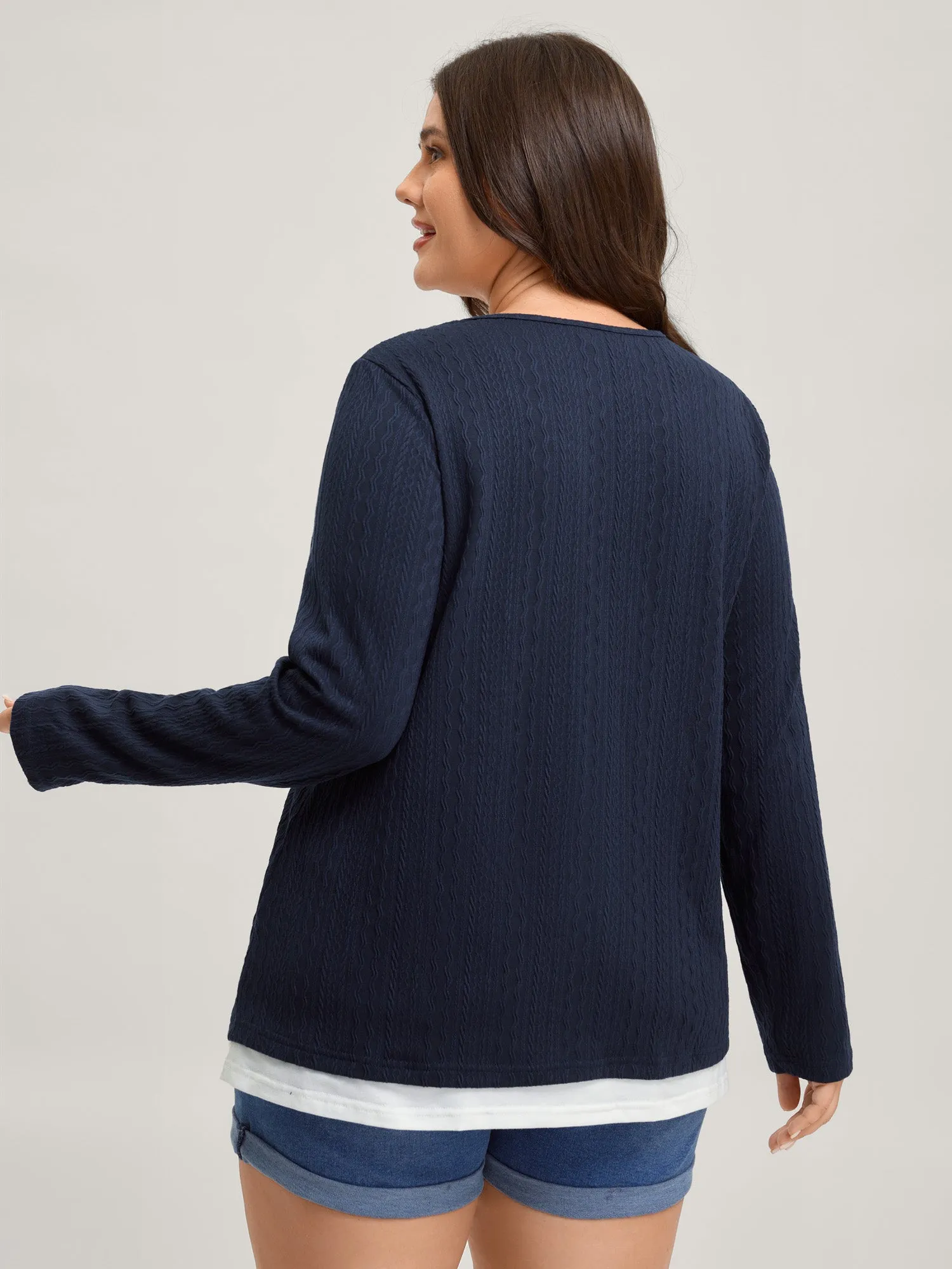 Textured Spliced Round Neck Solid T-Shirt sold by Bloomchic product image thumbnail 4