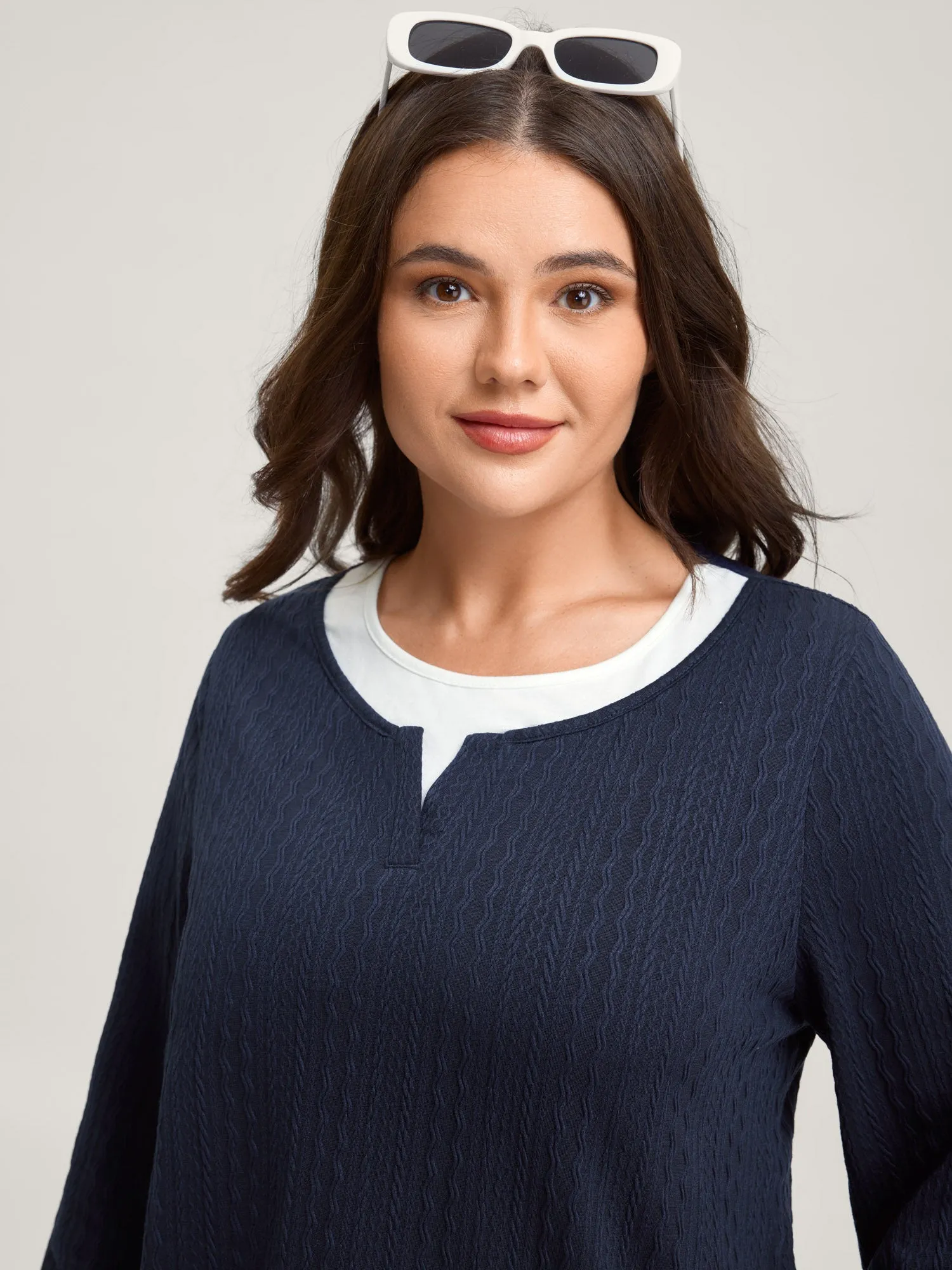 Textured Spliced Round Neck Solid T-Shirt sold by Bloomchic product image thumbnail 2