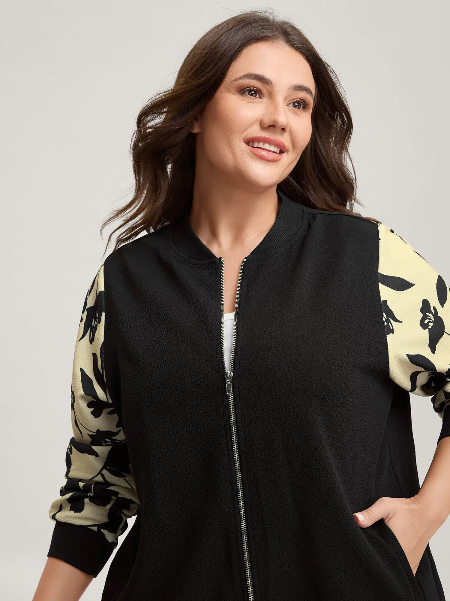 Silhouette Flower Print Zipper-Front Jacket sold by Bloomchic product image thumbnail 2