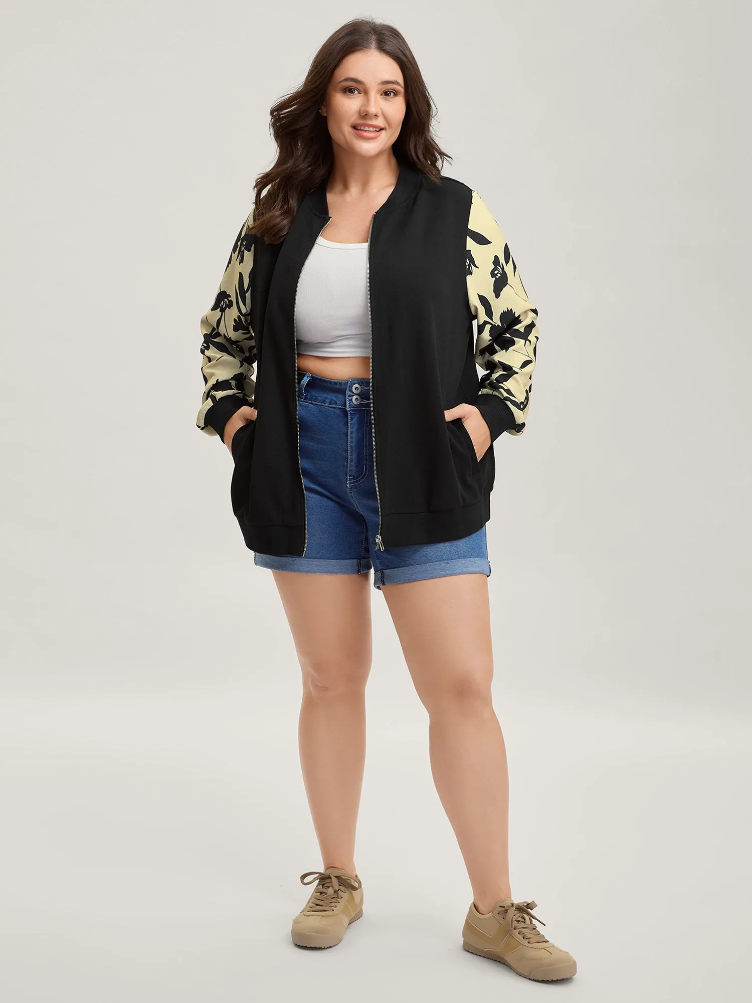 Silhouette Flower Print Zipper-Front Jacket sold by Bloomchic product image thumbnail 3