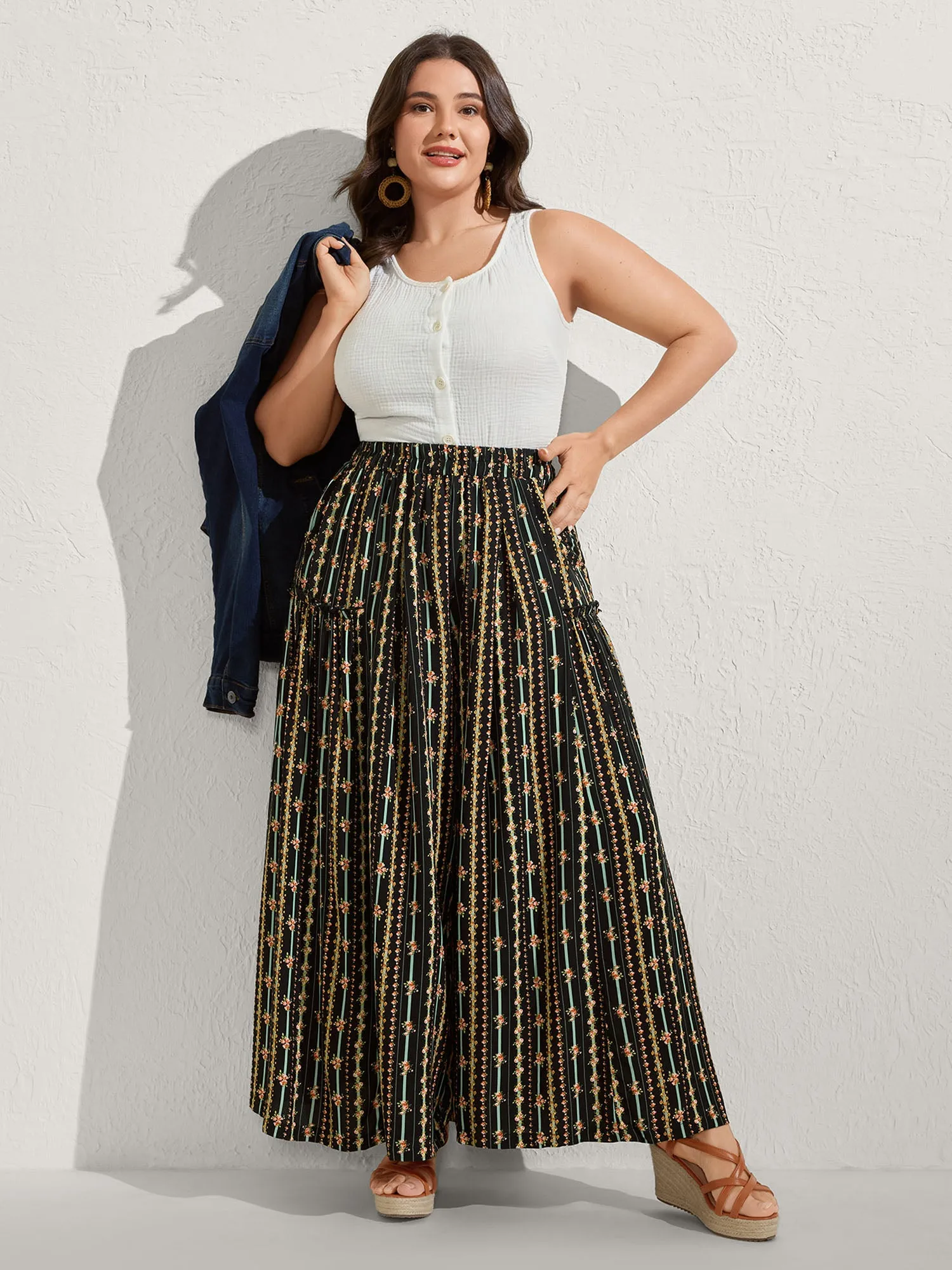 Floral Striped Ruffled Wide-Leg Pants sold by Bloomchic product image thumbnail 2