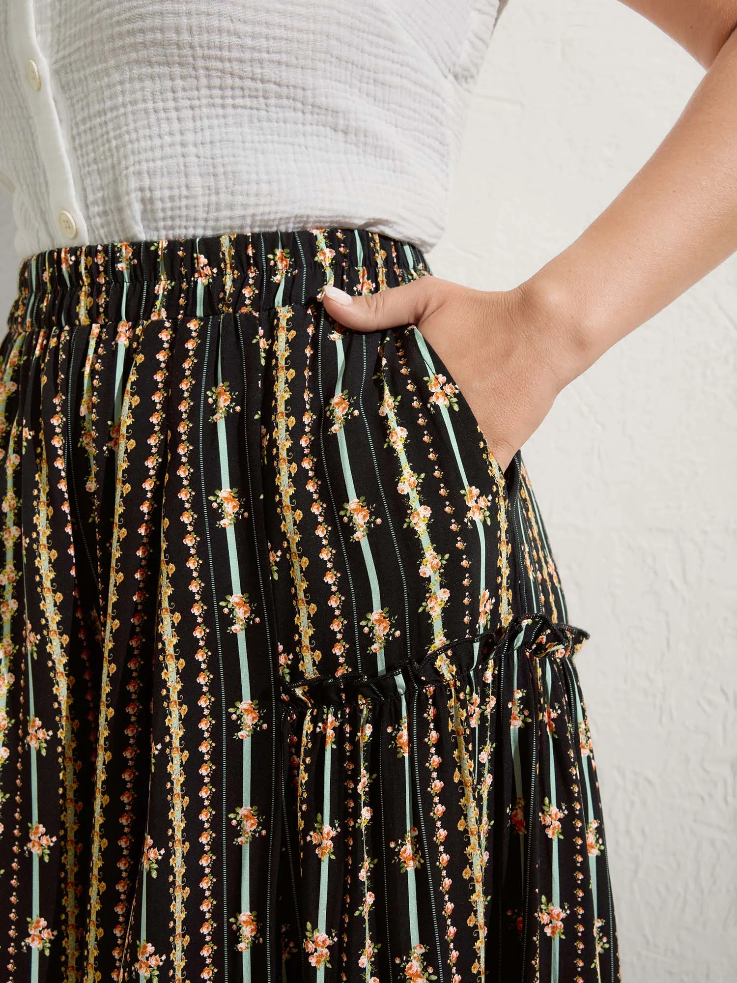 Floral Striped Ruffled Wide-Leg Pants sold by Bloomchic product image thumbnail 4