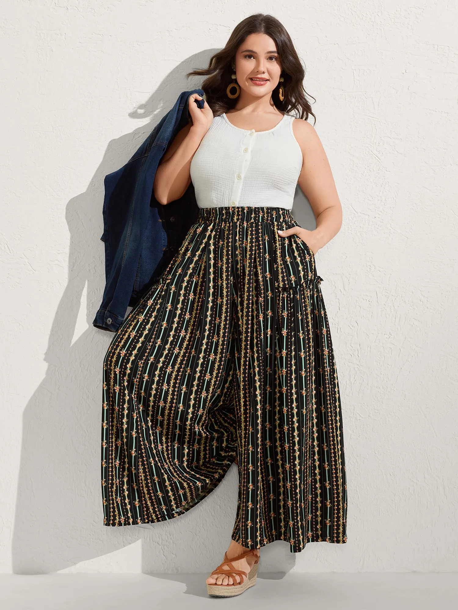 Floral Striped Ruffled Wide-Leg Pants sold by Bloomchic product image thumbnail 3