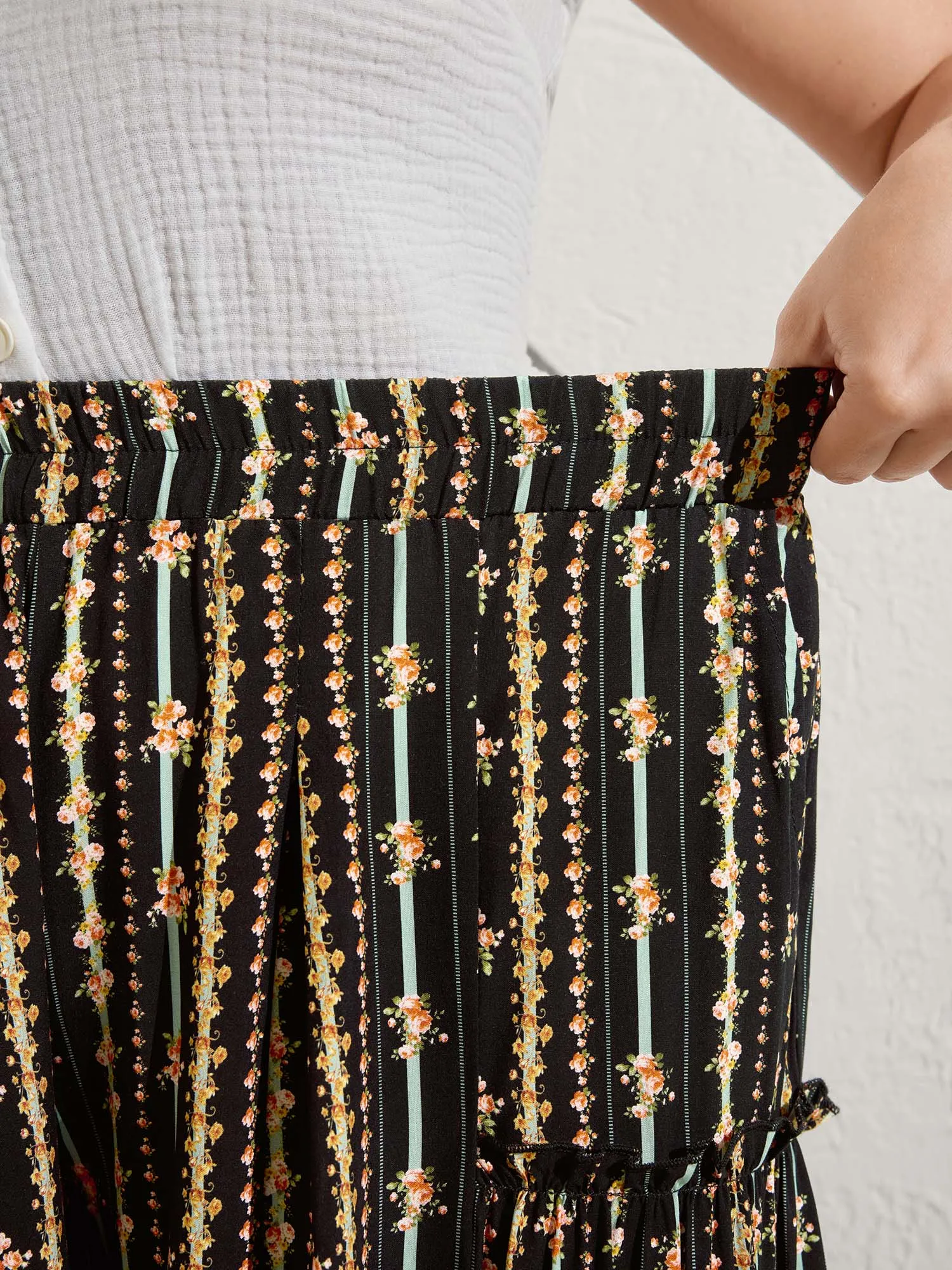 Floral Striped Ruffled Wide-Leg Pants sold by Bloomchic product image thumbnail 5