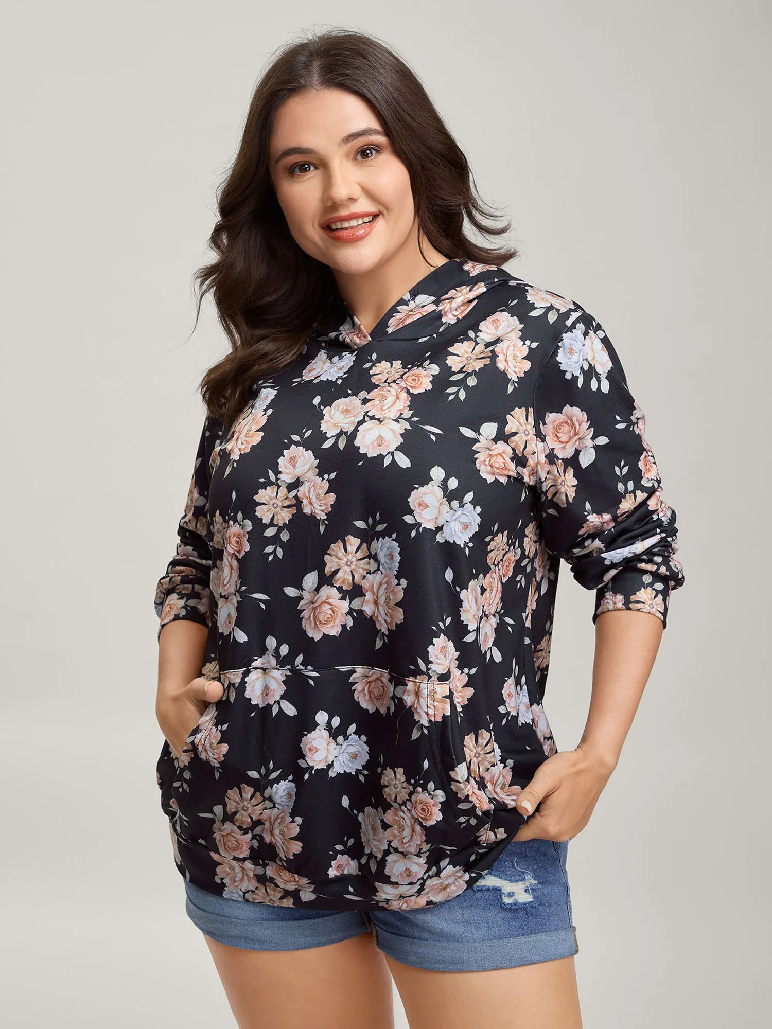 Floral Print Ties Hooded Sweatshirt sold by Bloomchic