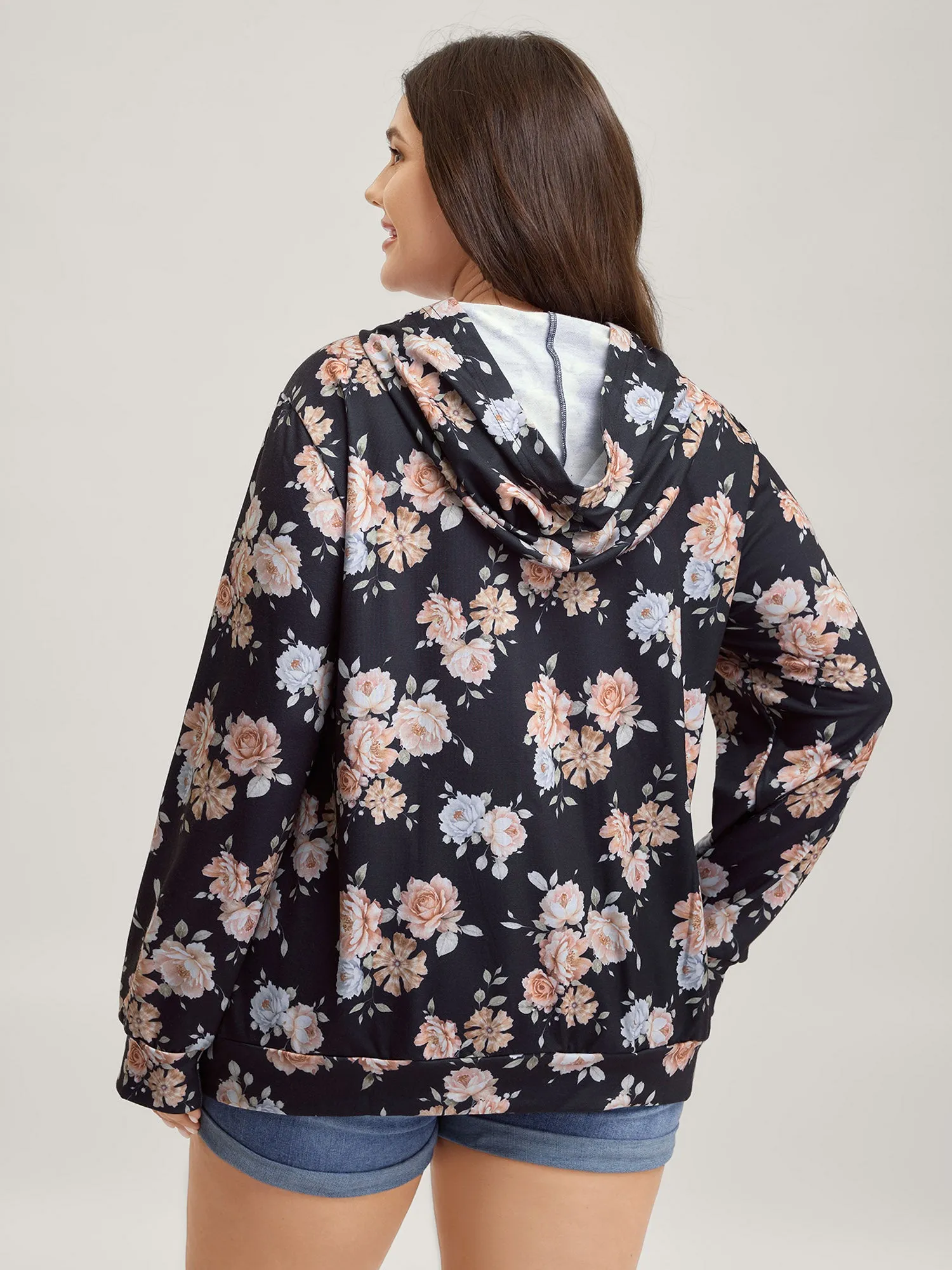 Floral Print Ties Hooded Sweatshirt sold by Bloomchic product image thumbnail 4