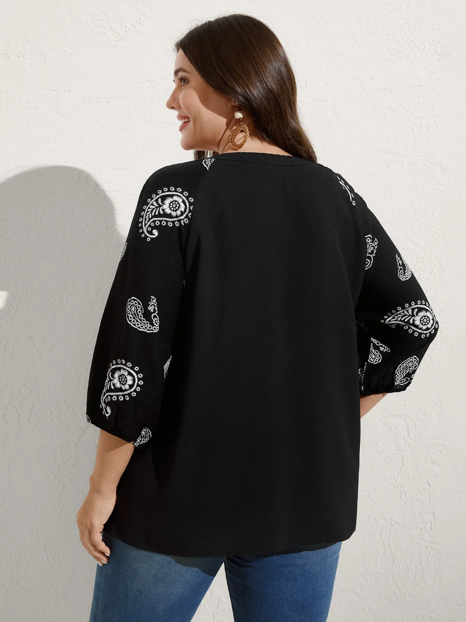Paisley Embroidered Sleeve Spliced Blouse sold by Bloomchic product image thumbnail 4
