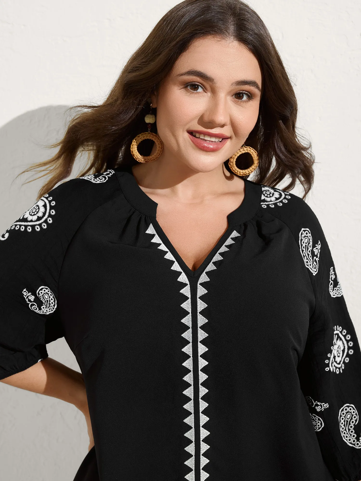 Paisley Embroidered Sleeve Spliced Blouse sold by Bloomchic product image thumbnail 2