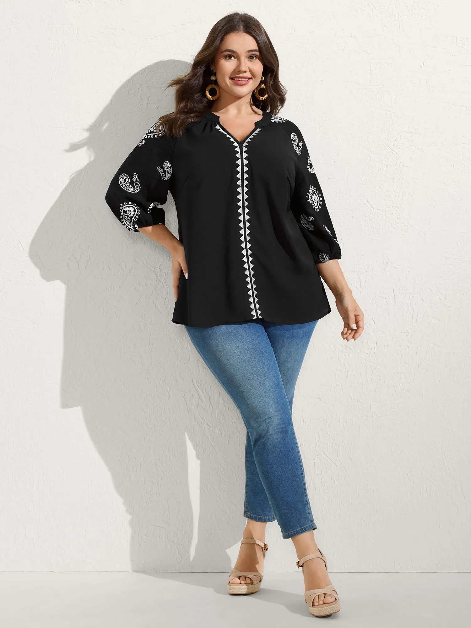 Paisley Embroidered Sleeve Spliced Blouse sold by Bloomchic product image thumbnail 3