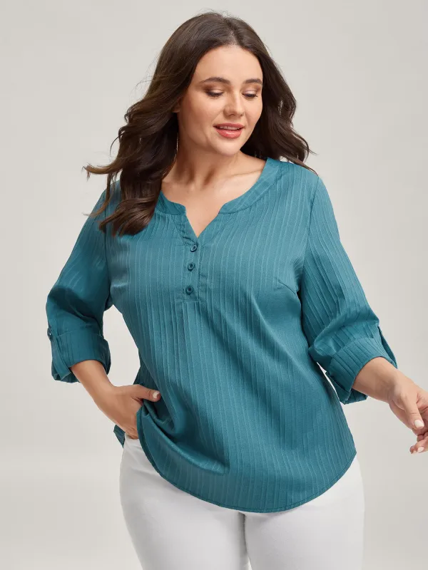 Textured Pleated Back Split Neck Blouse sold by Bloomchic