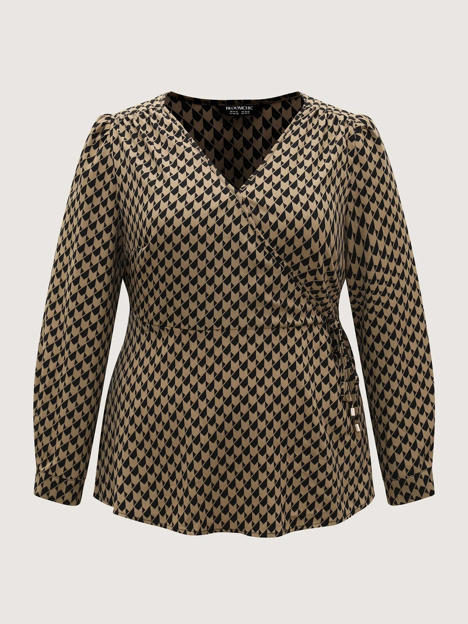 Geometric Print Surplice Waist-Defining Blouse sold by Bloomchic product image thumbnail 5