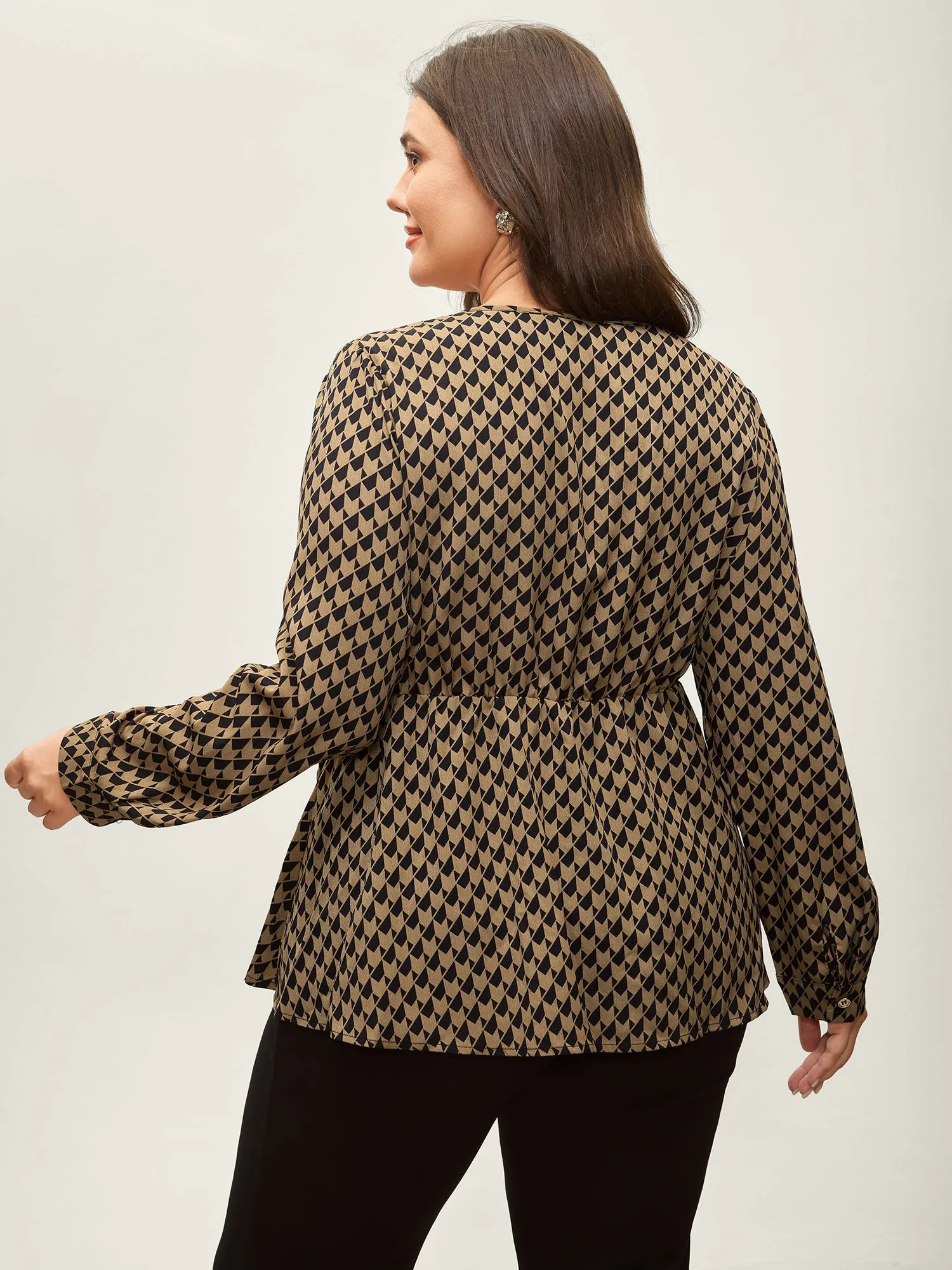 Geometric Print Surplice Waist-Defining Blouse sold by Bloomchic product image thumbnail 4