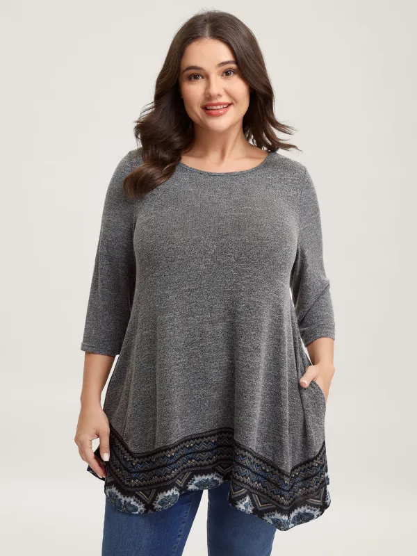Boho Print Irregular Hem Pockets T-Shirt sold by Bloomchic