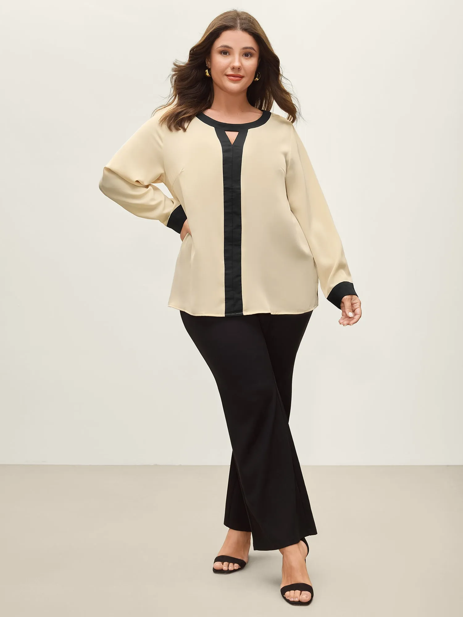 Monochromatic Contrast Neck Cut-Out Blouse sold by Bloomchic product image thumbnail 3