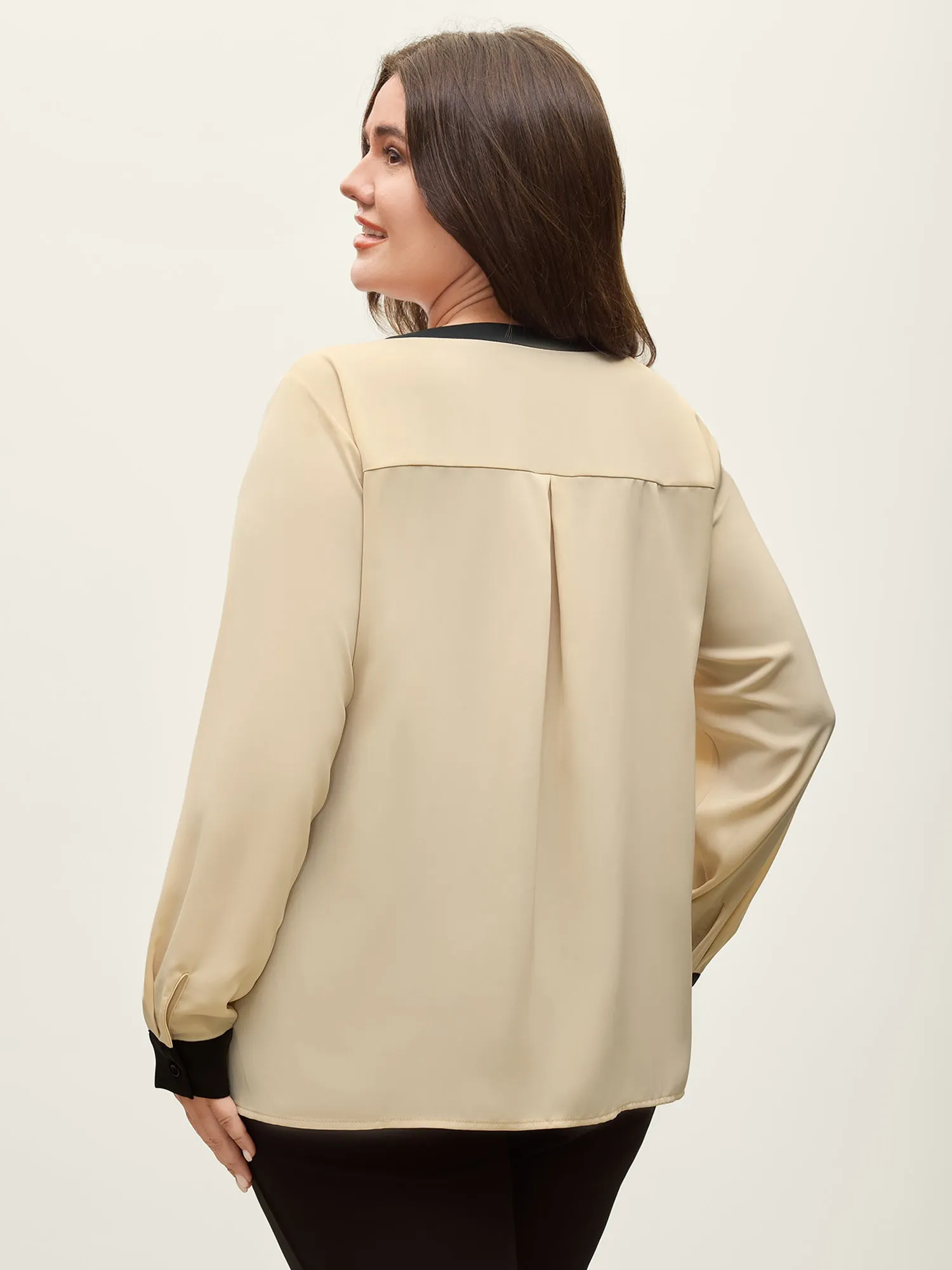 Monochromatic Contrast Neck Cut-Out Blouse sold by Bloomchic product image thumbnail 4