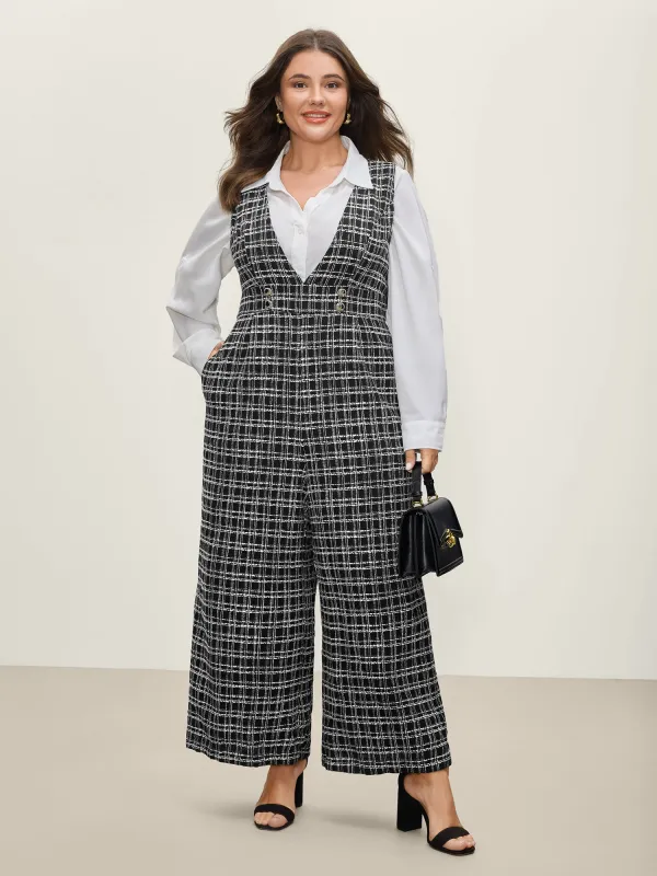 Grid Print Pockets Waist-Defining Jumpsuit sold by Bloomchic