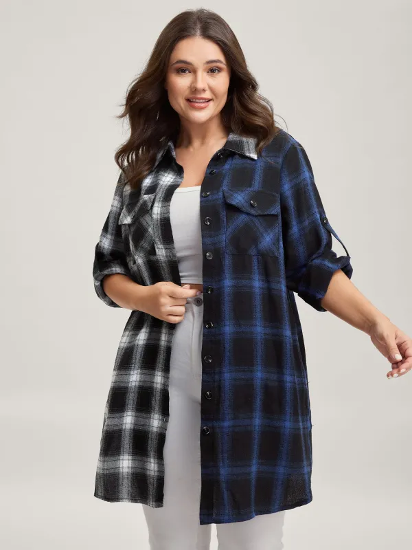 Color Block Checkered Print Button-Down Shirt sold by Bloomchic