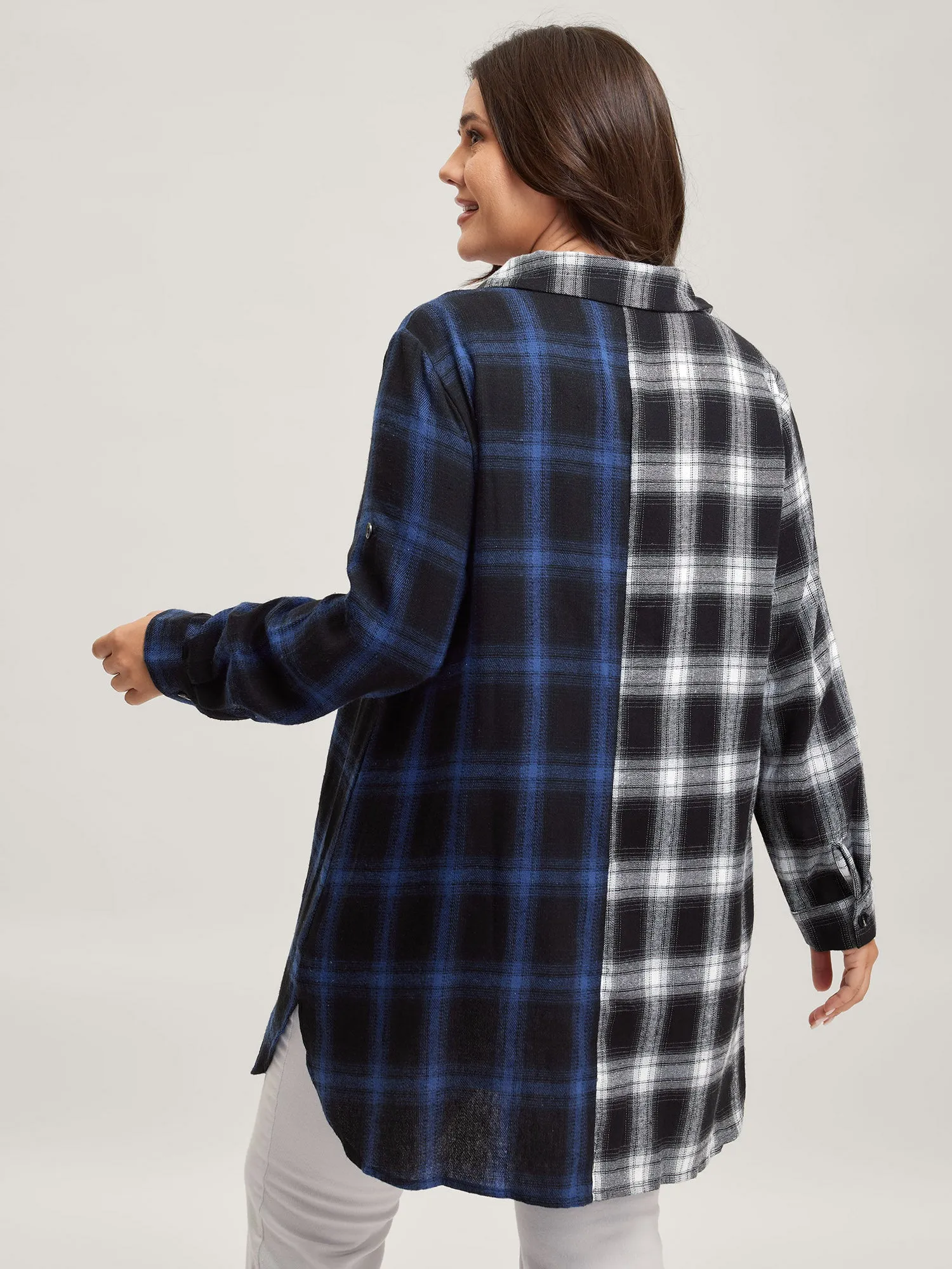 Color Block Checkered Print Button-Down Shirt sold by Bloomchic product image thumbnail 5