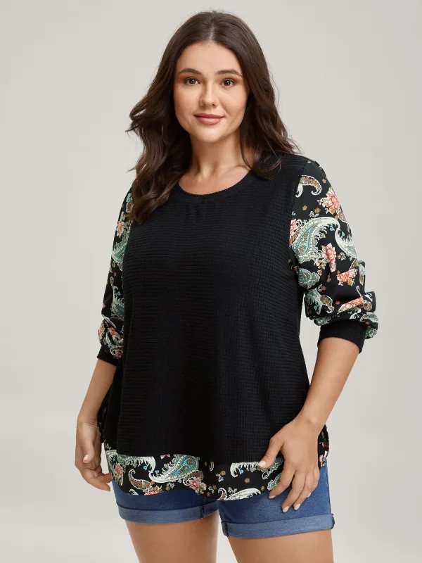 Floral Paisley Contrast Textured Sweatshirt sold by Bloomchic