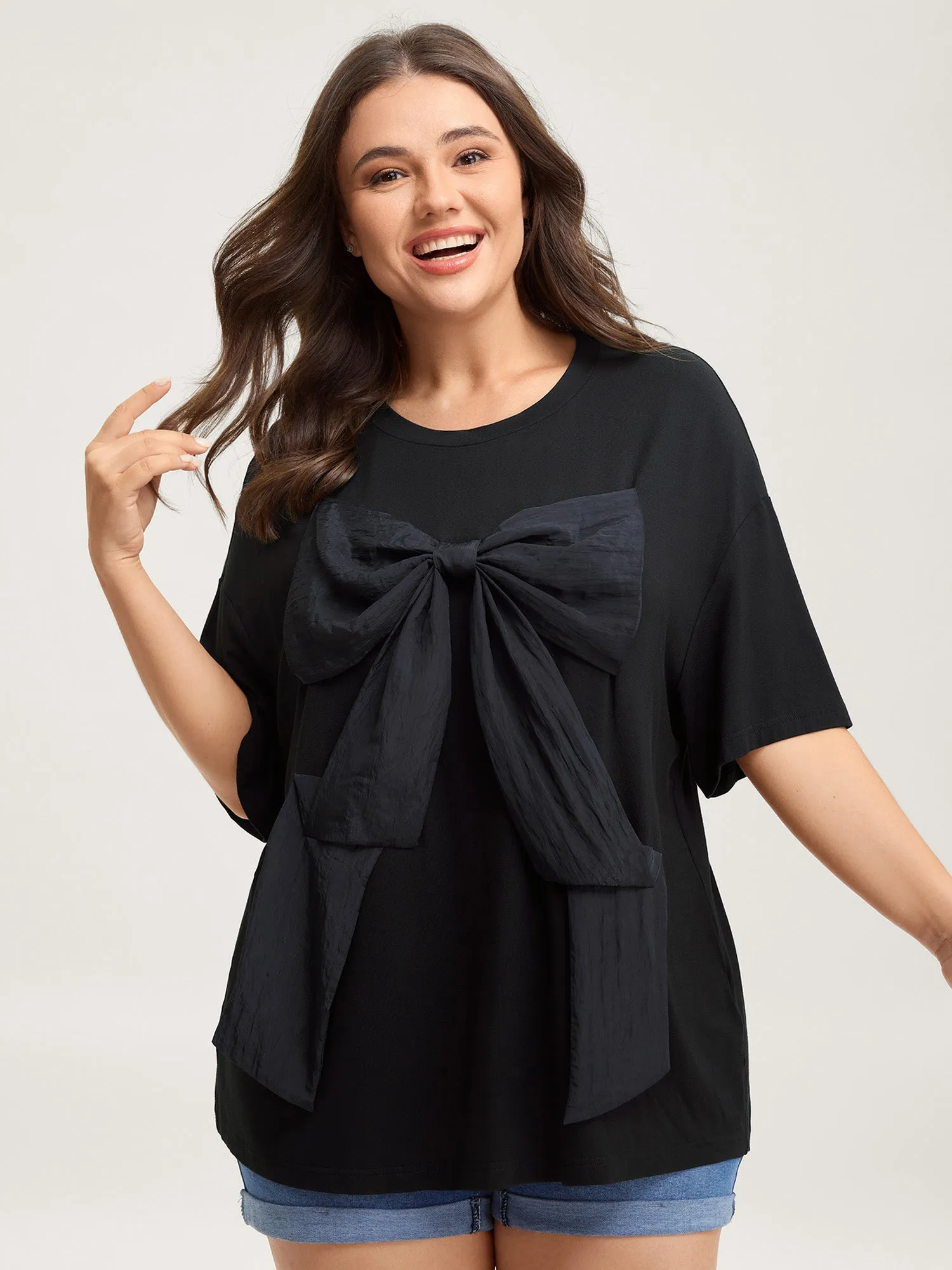 3D Bow-Tie Front Supersoft T-Shirt sold by Bloomchic