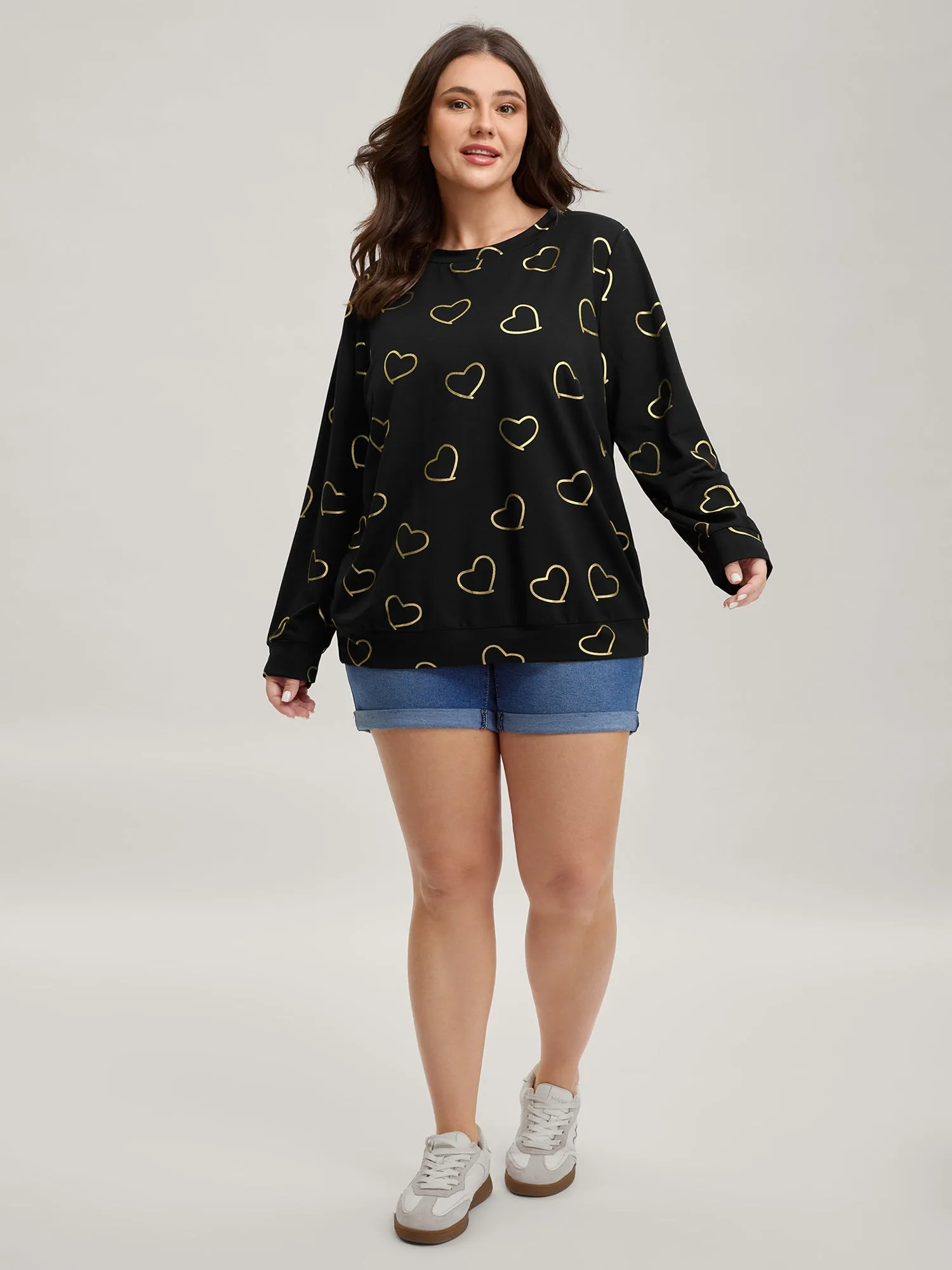Glitter Hearts Print Stretchy Sweatshirt sold by Bloomchic product image thumbnail 3