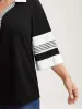 Stripes Contrast Split Neck T-Shirt sold by Bloomchic