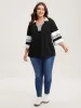 Stripes Contrast Split Neck T-Shirt sold by Bloomchic