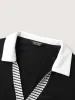 Stripes Contrast Split Neck T-Shirt sold by Bloomchic
