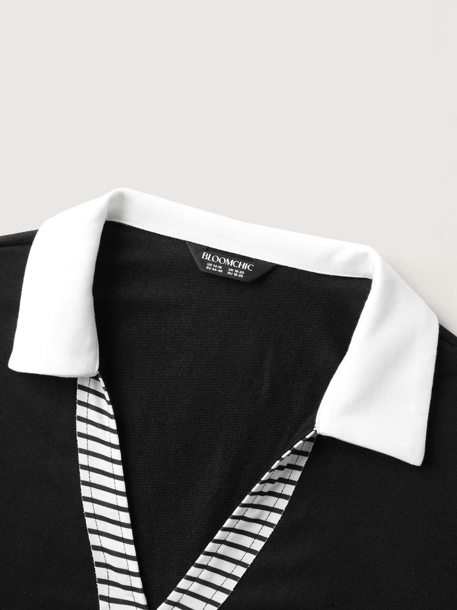 Non-Stretch Stripes Contrast Split Neck T-Shirt sold by Bloomchic product image thumbnail 5