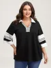 Stripes Contrast Split Neck T-Shirt sold by Bloomchic