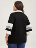 Stripes Contrast Split Neck T-Shirt sold by Bloomchic