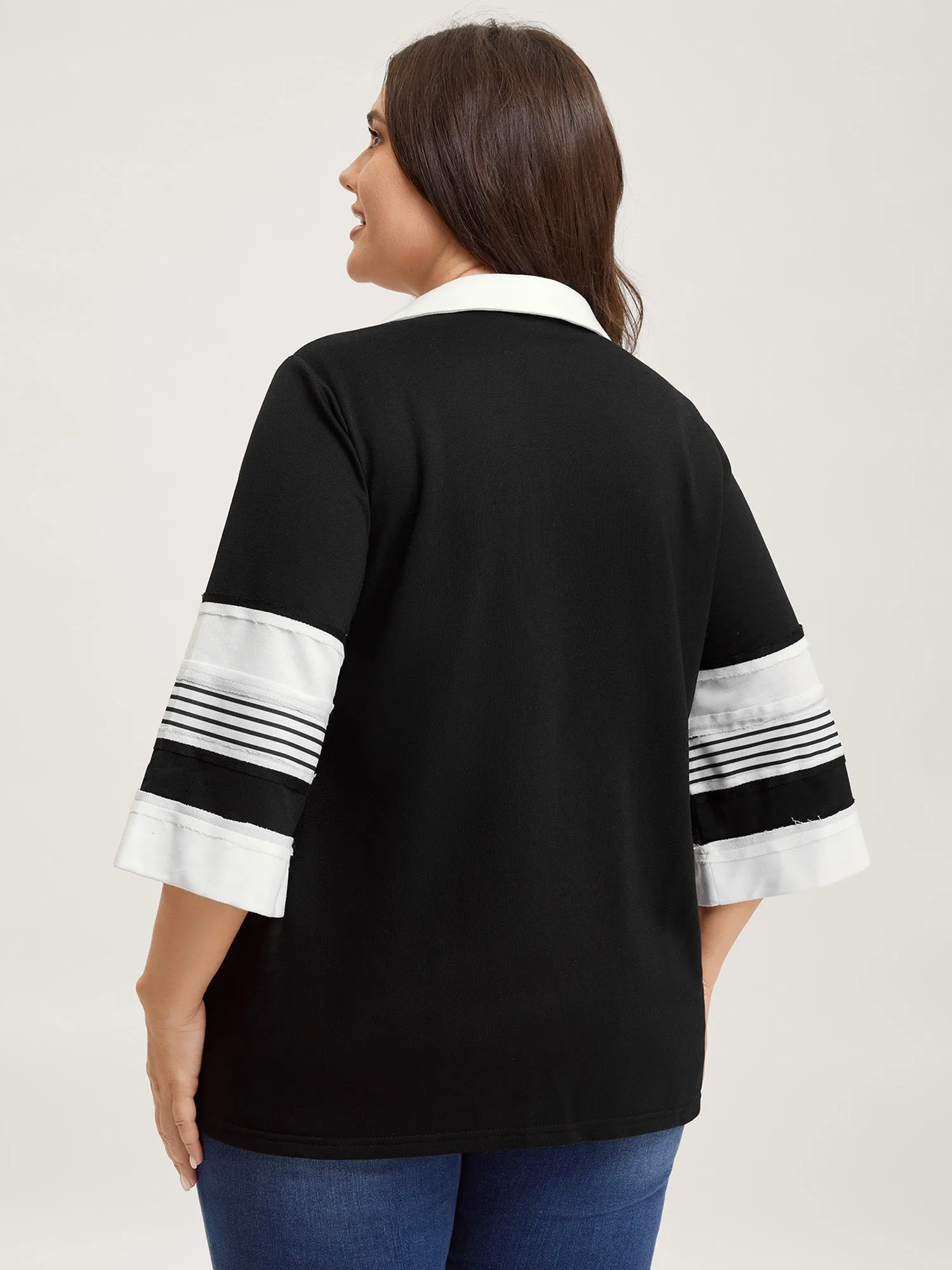 Non-Stretch Stripes Contrast Split Neck T-Shirt sold by Bloomchic product image thumbnail 4