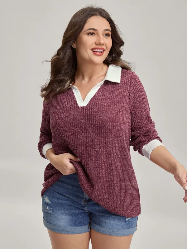 2-in-1 Collar Color Contrast Sweatshirt sold by Bloomchic