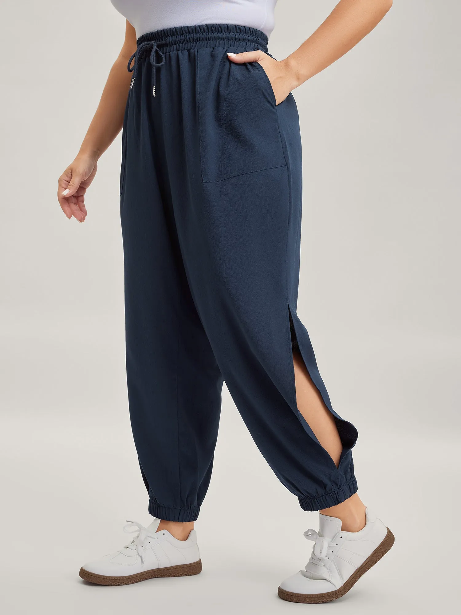 Side Slit Waist-Drawstring Jogger Pants sold by Bloomchic