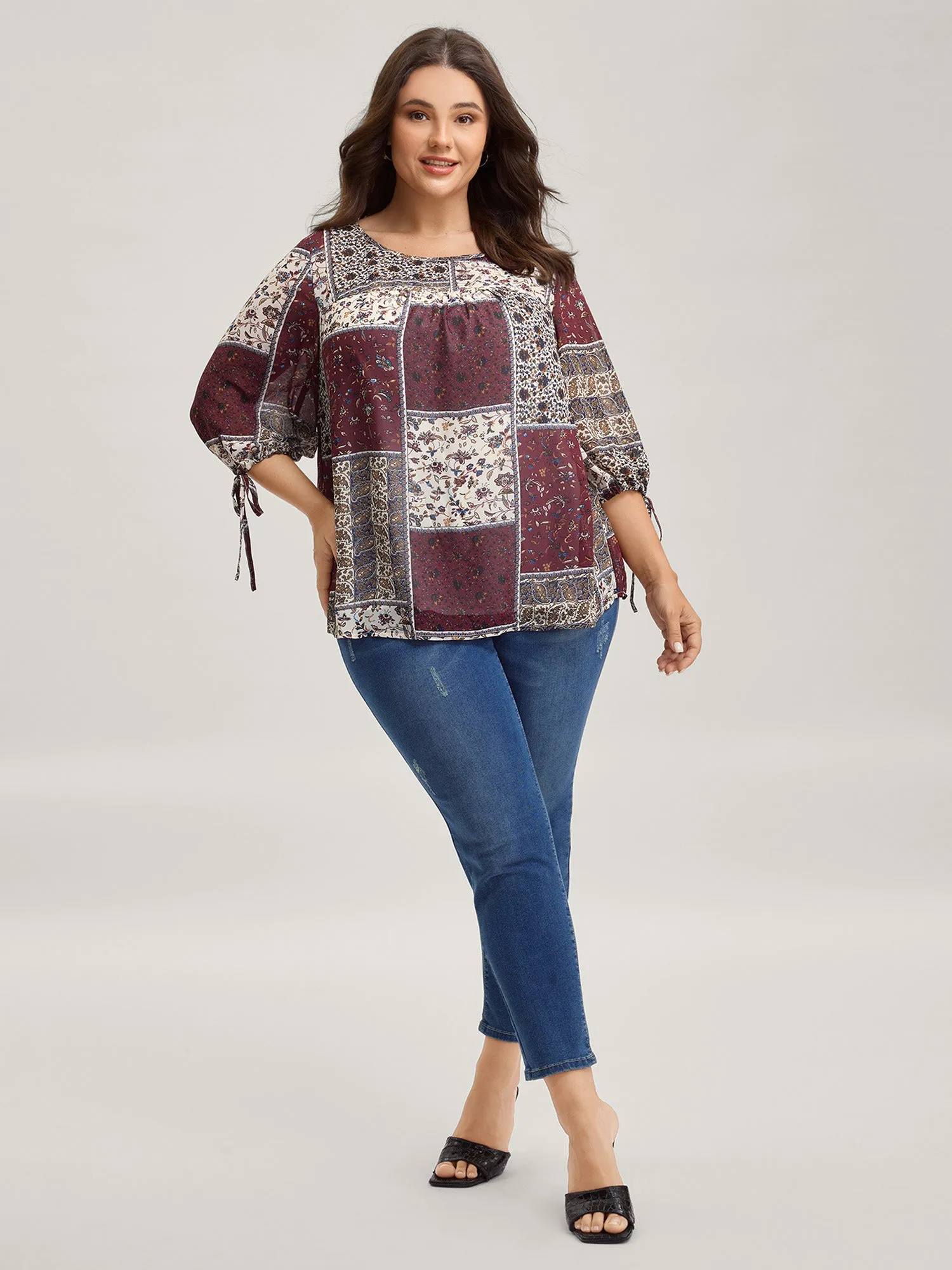 Boho Collage Print Sleeve-Tie Blouse sold by Bloomchic product image thumbnail 3