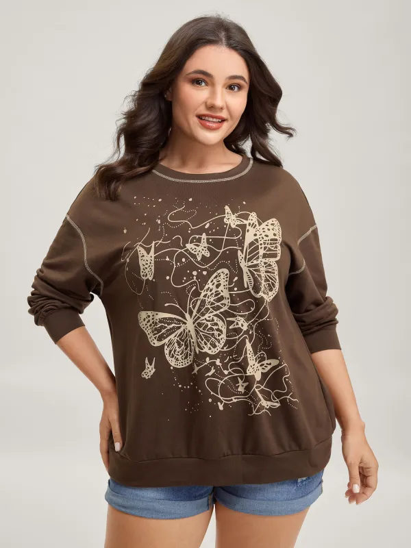 Butterfly Everywhere Print Contrast Sweatshirt sold by Bloomchic