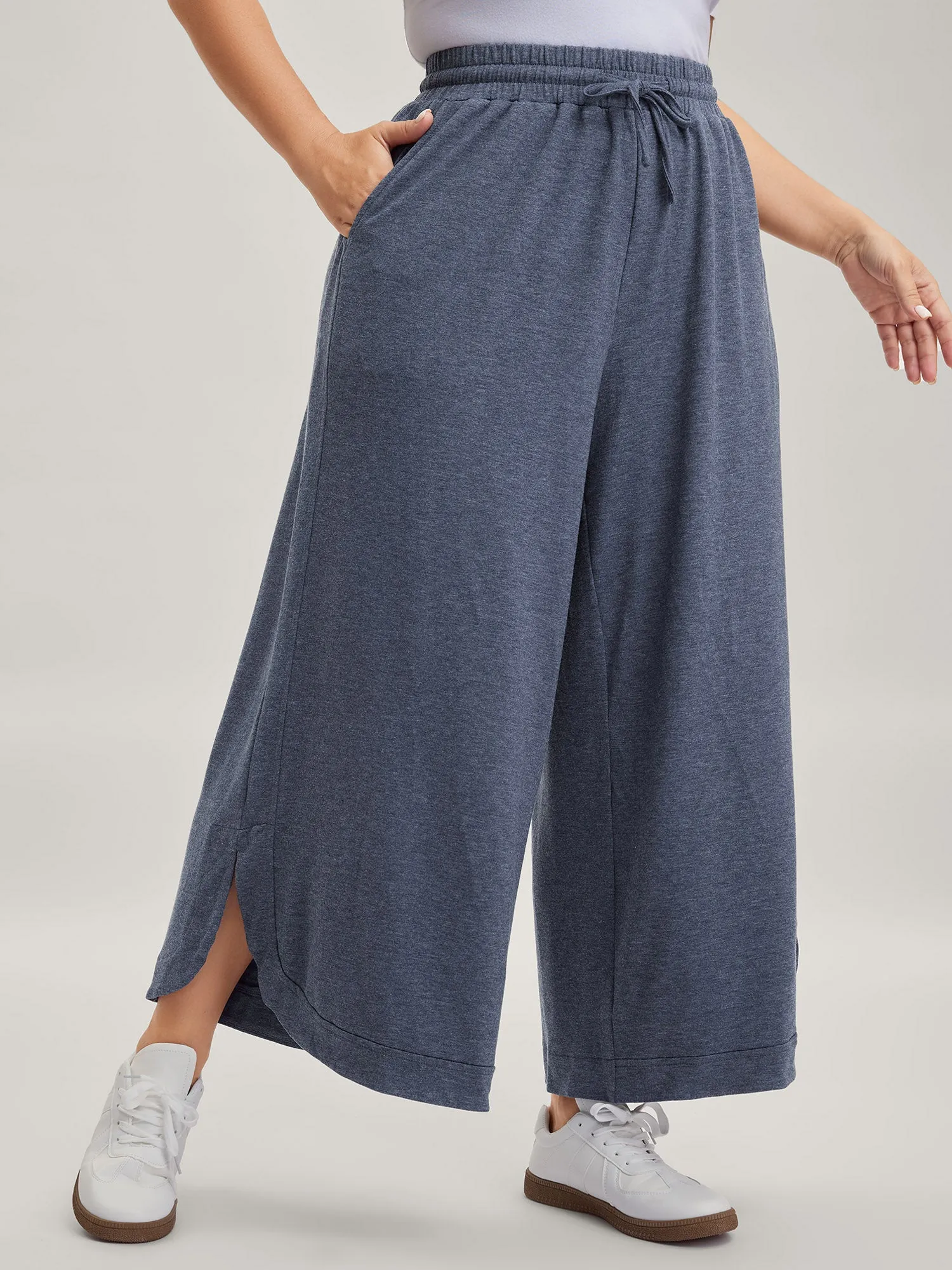 Waist Drawstring Split Hem Wide-Leg Pants sold by Bloomchic
