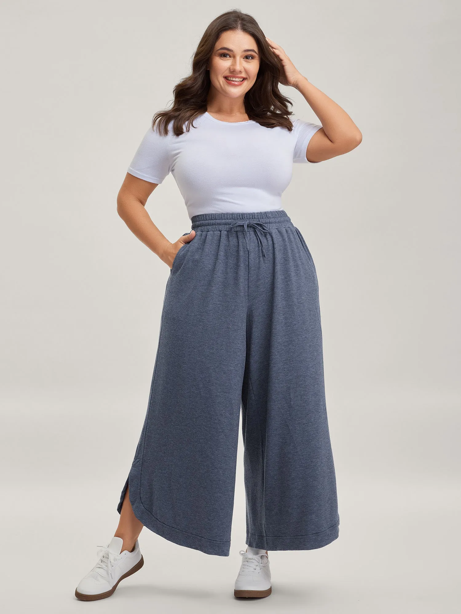 Waist Drawstring Split Hem Wide-Leg Pants sold by Bloomchic product image thumbnail 2