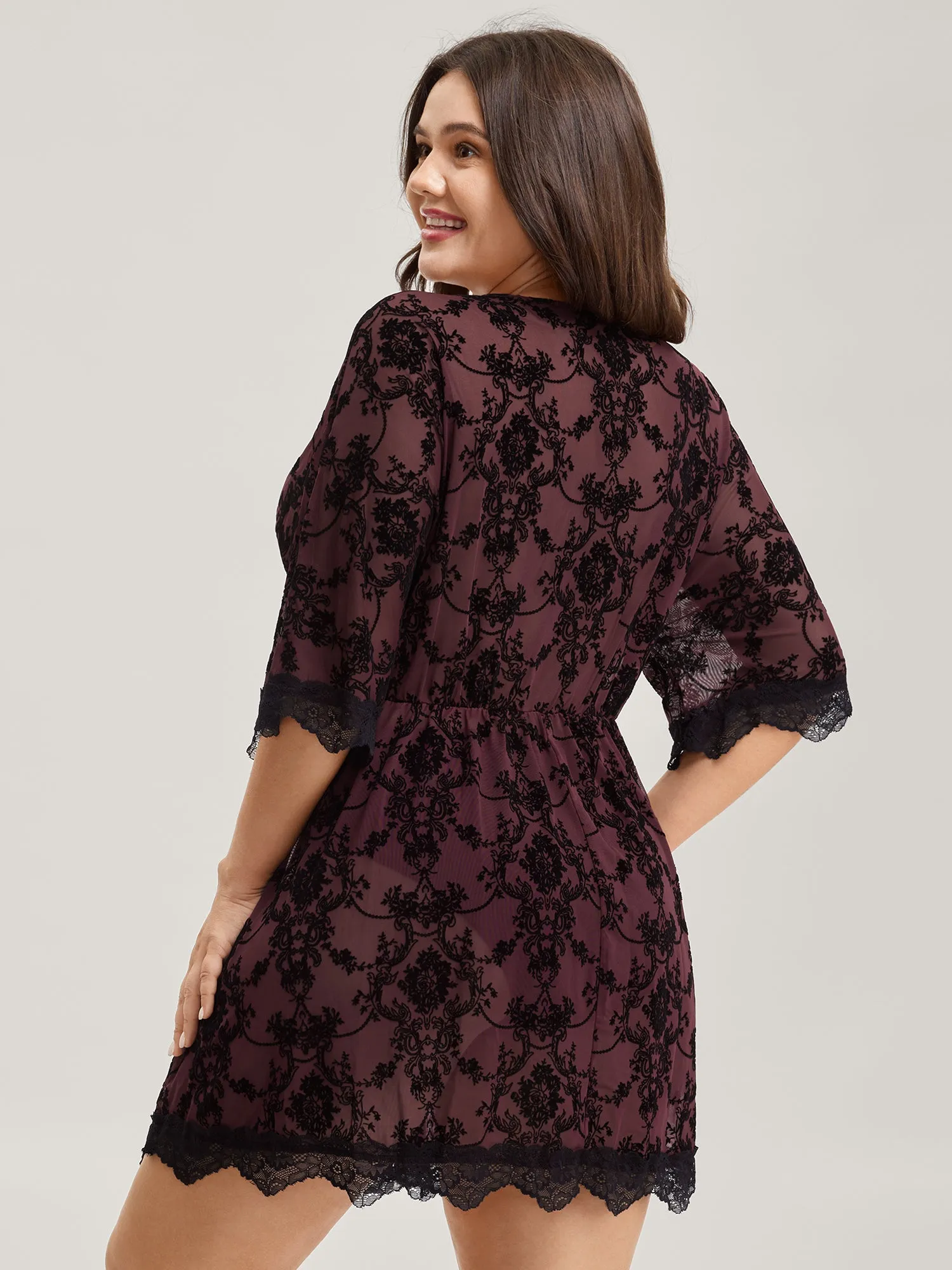 Lace Trim Textured Sheer Sleep Dress sold by Bloomchic product image thumbnail 5