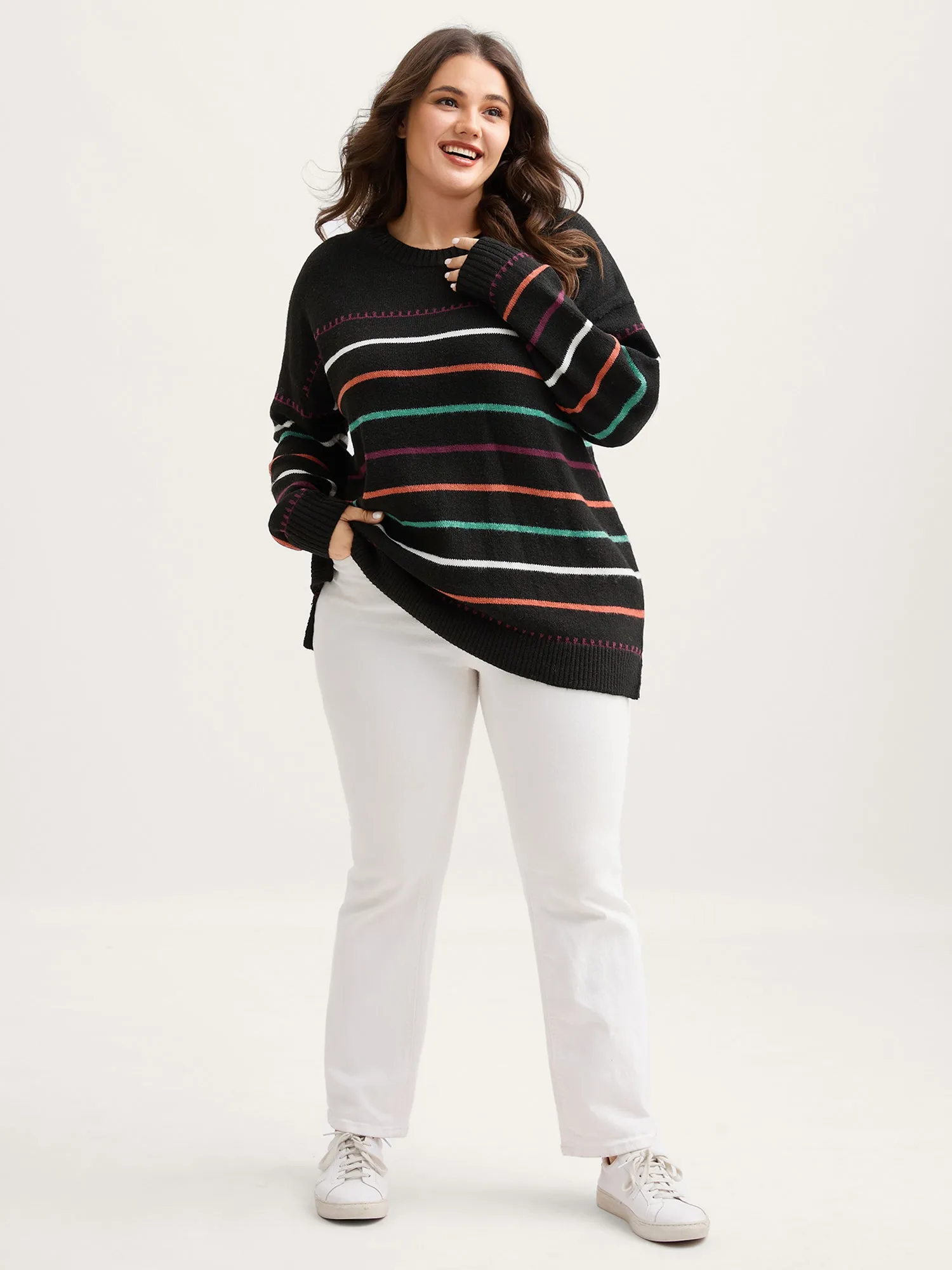 Colorful Stripes Crewneck Fitted Pullover sold by Bloomchic product image thumbnail 3