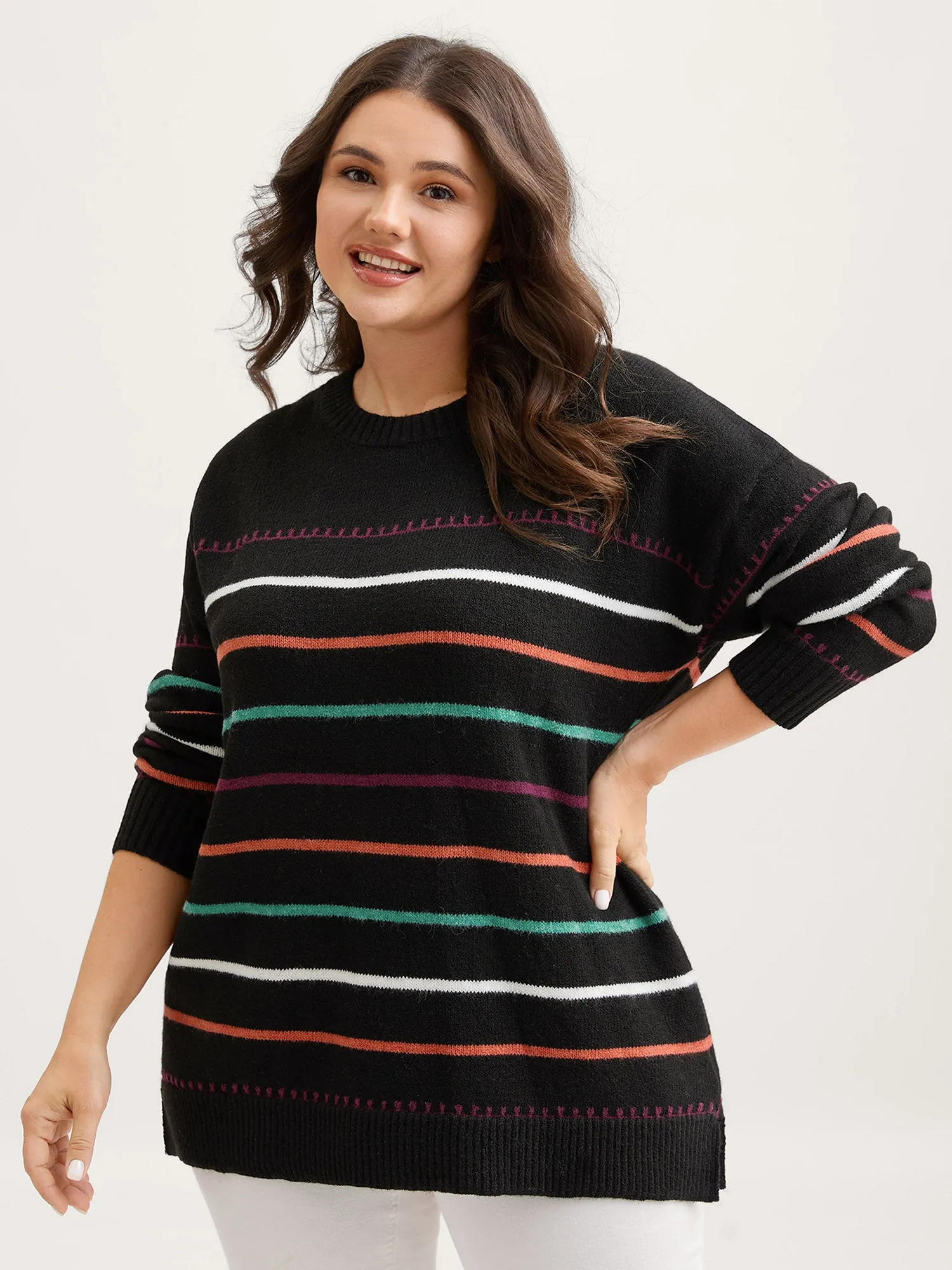 Colorful Stripes Crewneck Fitted Pullover sold by Bloomchic