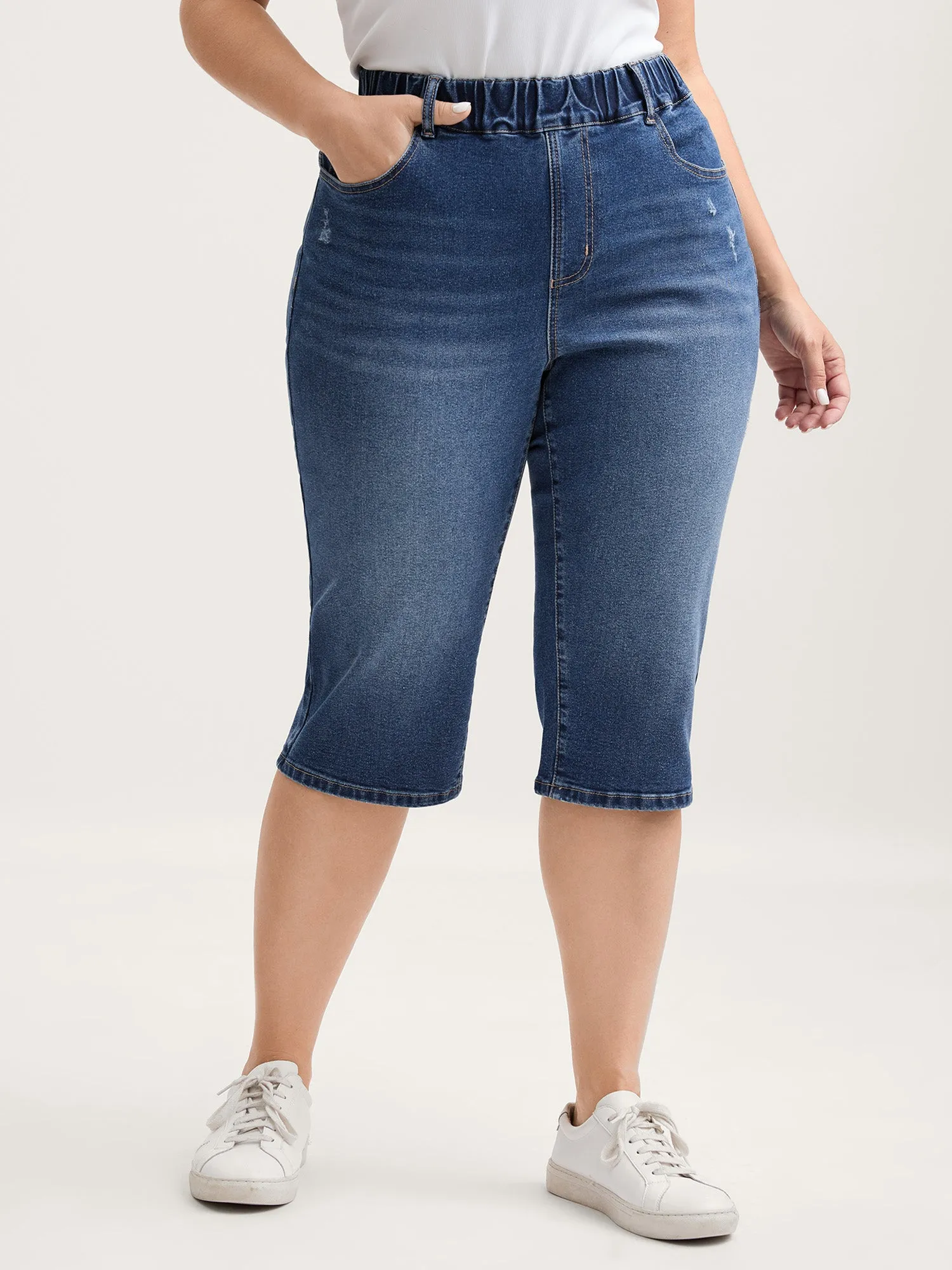 Classic Wash Stretchy Waist Skinny-Fit Jeans sold by Bloomchic