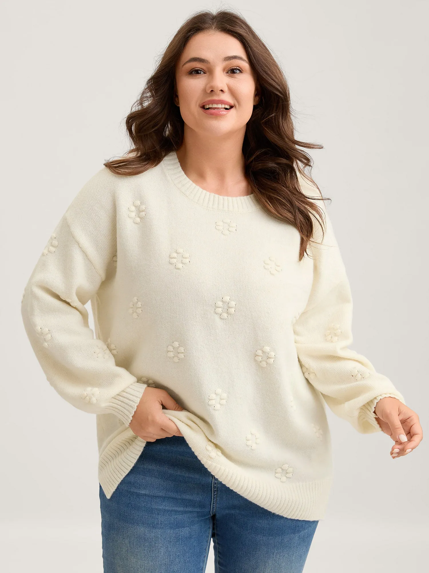 Floral Textured Ribbed Hem Pullover sold by Bloomchic product image thumbnail 4