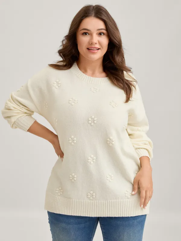 Floral Textured Ribbed Hem Pullover sold by Bloomchic